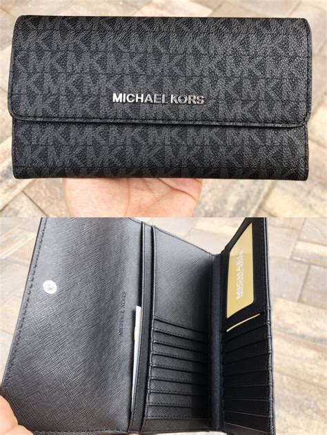 michael kors logo signature large black wallets